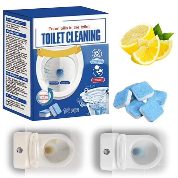 Automatic Toilet Bowl Cleaner Tablets Blue Gel Toilet Tank Cleaners, Septic-Safe Hard Water Ring Stain Remover, Smell Eliminator Heavy Duty Toilet Cleaning & Deodorizer, Fresh Scent - 16 PCS(1)