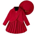 thumbnail image 2 of Piuwrlz Girls Long Sleeved Jacket and Skirt Sets Dress Set Back to School Solid Color Skirts Suits Red Size 4 Years, 2 of 7