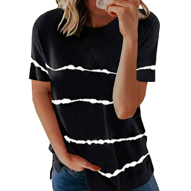 kurtrusly Montrer Variété de Style de Couleurs Rayé Imprimé O-Cou Tops Respirable Rose S 1Set