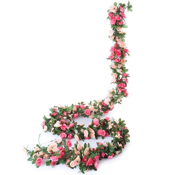 Willstar 1Pc 8ft Artificial Flower Rose Flower Ivy Vine Hanging Garland Home Hotel Party Garden Wedding silk decor(Pink)