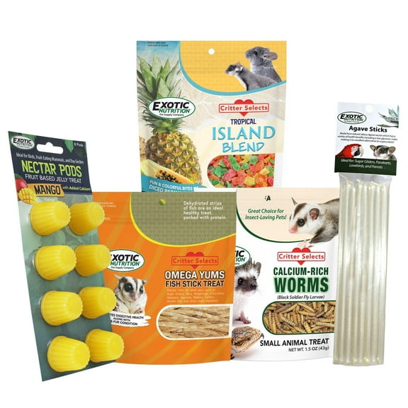 Sugar Glider Treat Bundle- Treats with Mix of Fruity Treats, Dried Insects, & Agave Sticks - for Sugar Gliders- Sample Variety