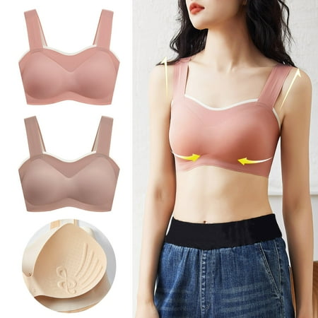 

Riforla Young Ladies 2PCS Seamless Rimless Tank Style Bra Beauty Back Wrap Removable Chest Pad Daily Sport Underwear Pink Coffee L