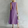 thumbnail image 6 of Guieoi Summer Dresses for Women under $10 Plus Size Decorative Button Cotton-Linen Loose-Fit Sleeveless Slit Hem Maxi Dress Purple L, 6 of 7