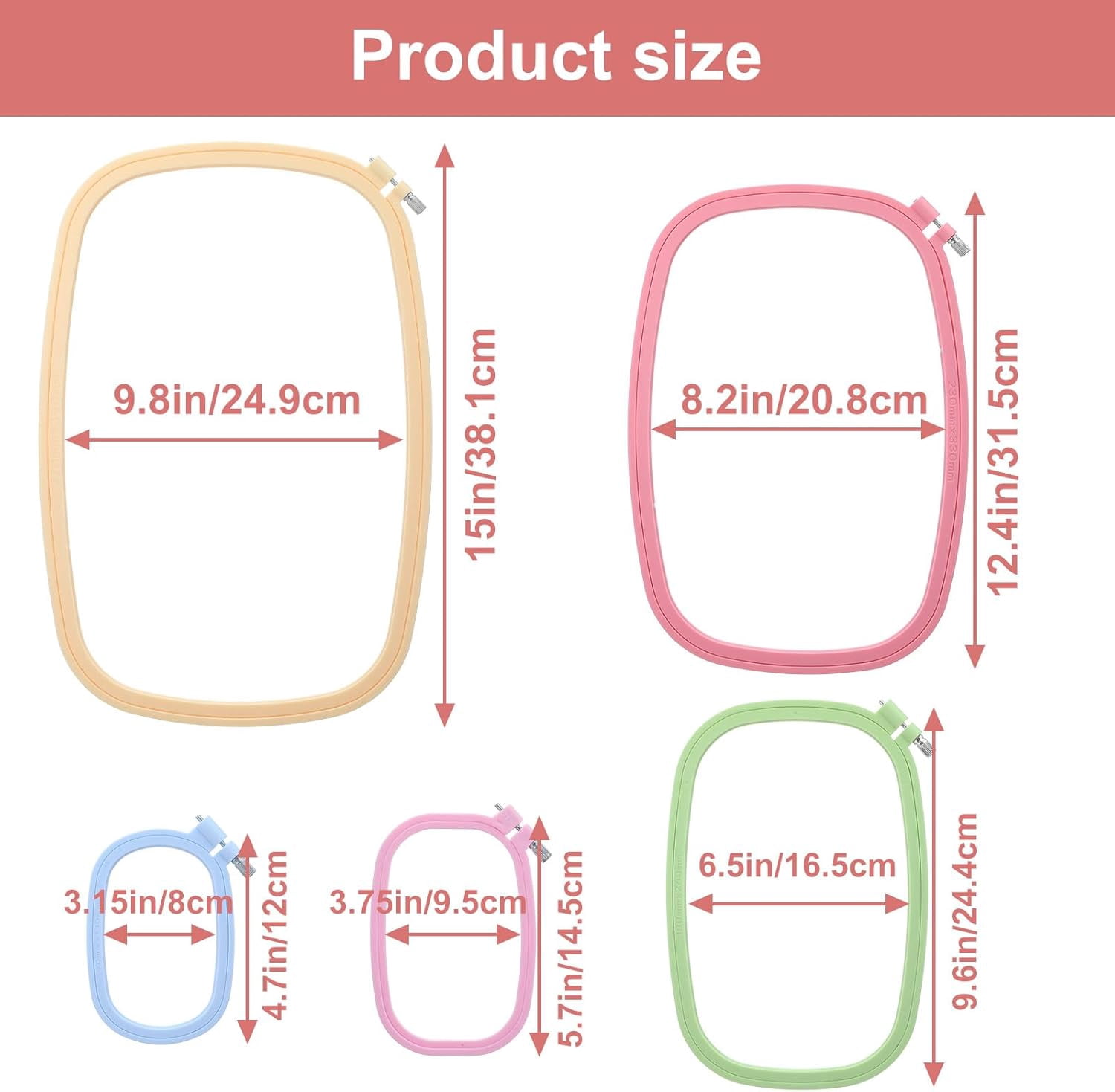 ABPETE Rectangle,Square Embroidery Hoops,Plastic Cross Stitch Hoop Reusable Frames Rings for DIY Sewing Projects(5 Colors,5 Pack )