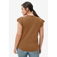 thumbnail image 2 of ellos Women's Plus Size Cap Sleeve Henley Tee - 26/28, Walnut Brown, 2 of 2