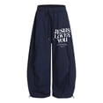 thumbnail image 3 of lnmuld Girls Wide Leg Sweatpants with Jesus Loves You Graphic and Pockets Navy,6-7 Years, 3 of 5