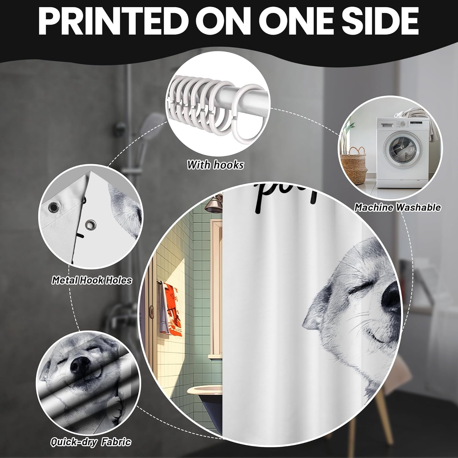 Funny Dog Shower Curtain Cool Shiba Inu Boys Silly Crazy Shower Curtains for Bathroom Decor Sets, Waterproof Cloth Fabric with Hooks, 36 x 72 Inch