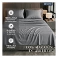 thumbnail image 4 of Juego De Sábanas Queen Size Algodón Mercerizado Premium 450 Hilos Esquimal, Certificación Oeko-tex, Gris, 4 of 7