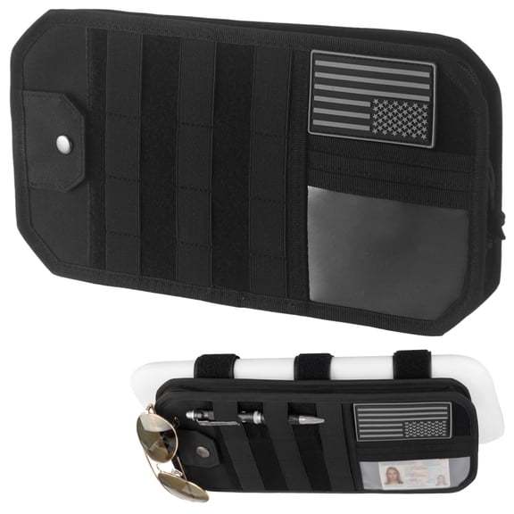 Car Sun Visor Organizer, Oxford Cloth Auto Interior Accessories with Card Slots, Zippered Pocket, Elastic Straps, Sunglass Holder, 12.99 x 6.88 x 1.18 in Universal Fit for Trucks, SUVs, Cars