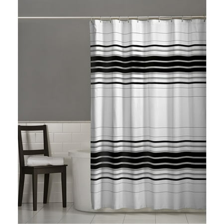 Maytex Racer Stripe Fabric Shower Curtain, Black