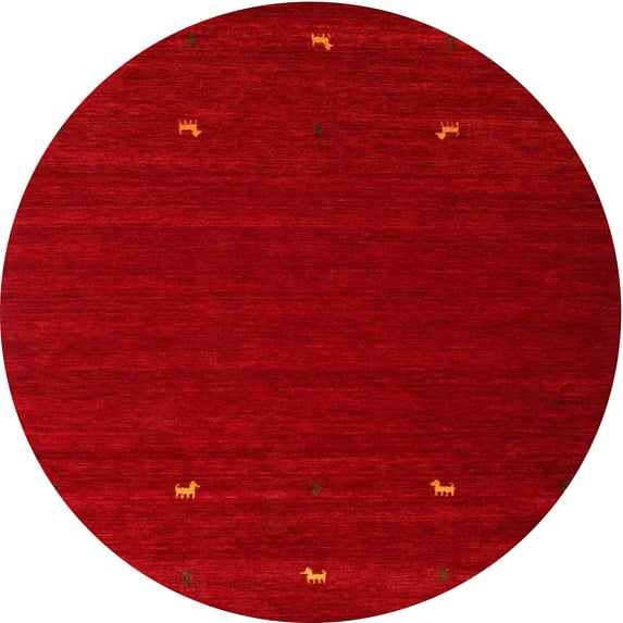 Ahgly Company Machine Washable Indoor Round Contemporary Orange Red Area Rugs, 5' Round