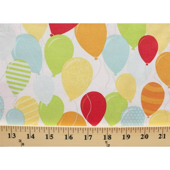 Cotton Balloons Birthday Parties Party Decorations Celebration Carnival Parade Surprise! White Cotton Fabric Print by the Yard (c3951)