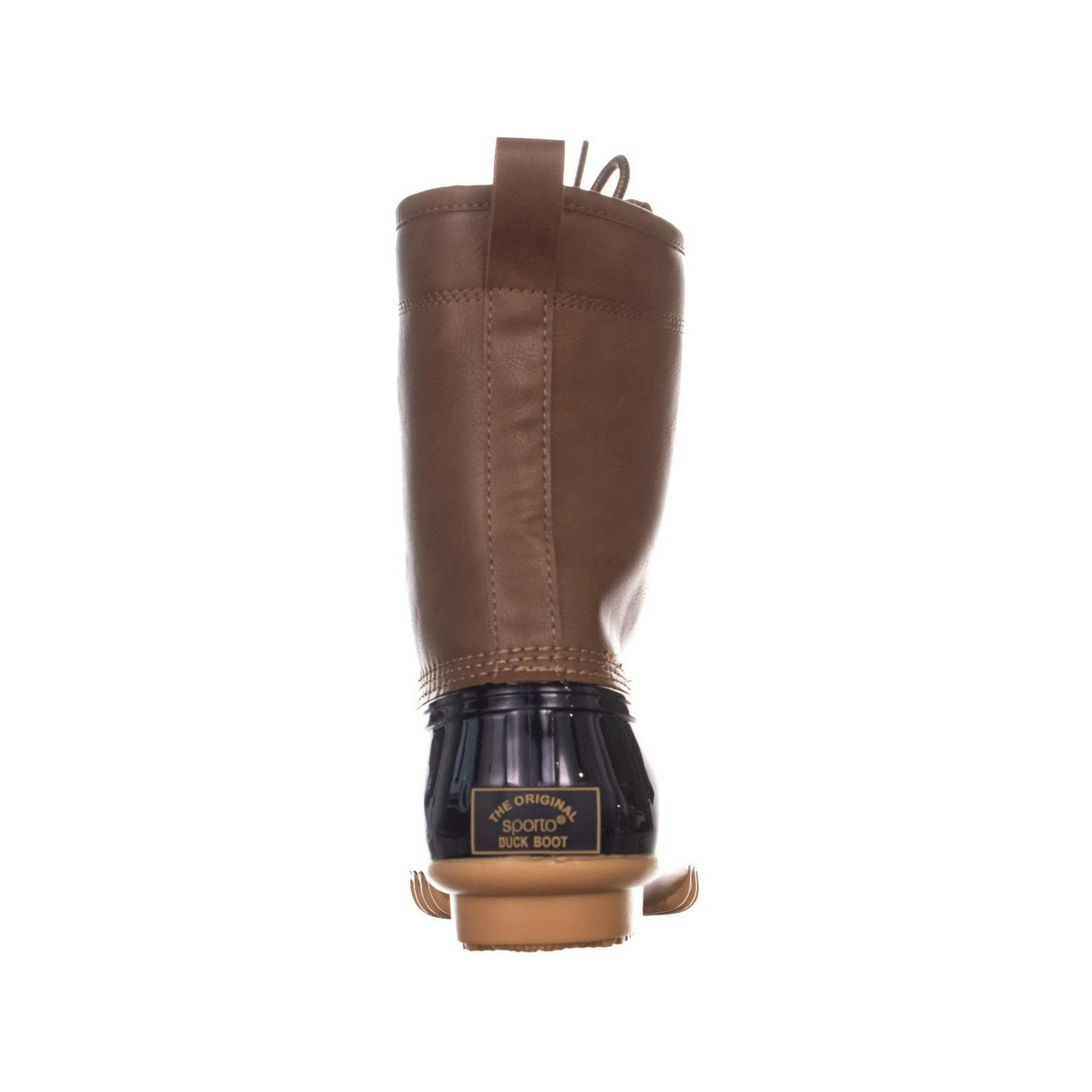 The Original Duck Boot by Sporto Ariel Lace Up Duck Rain Boots Tan Navy