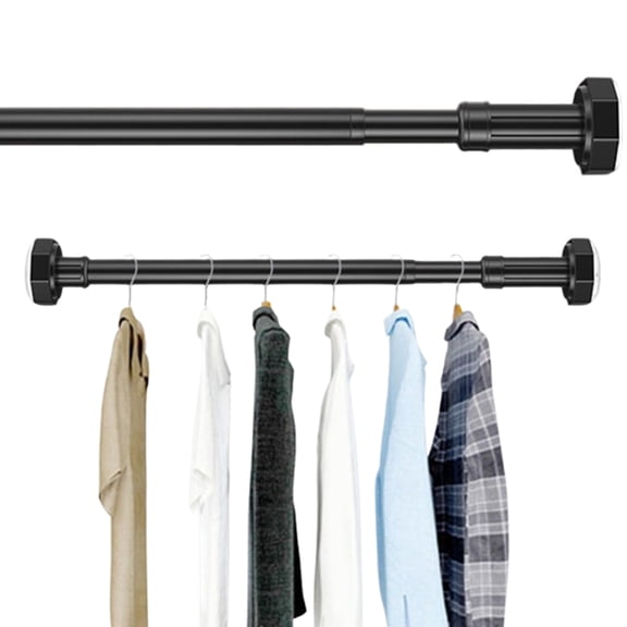 Bxaolu Closet Rods for Hanging Clothes, 19.5 to 31.5 Inches Adjustable Metal Closet Rod, 1.5 Inches Heavy Duty Clothes Hanging Rod for Closet Wardrobes Laundry RV, Black
