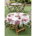 thumbnail image 3 of Outdoor Tablecloth with Umbrella Hole and Zipper, Pink Roses Round Table Cloth 54 Inch Waterproof Tablecloth, Valentine's Day Flowers Love White Romantic Picnic Table Cover for Patio Camping, 3 of 7