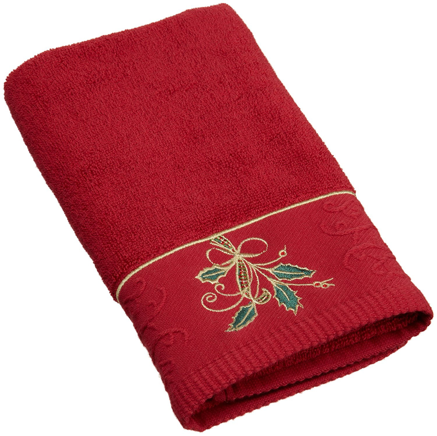 Ridgefield Home Christmas Holly/Ribbon Embroidered Decorative Hand Towel 18x14 