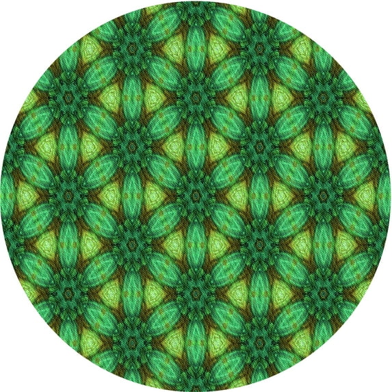 Ahgly Company Machine Washable Indoor Round Transitional Deep Emerald Green Area Rugs, 4' Round