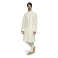 thumbnail image 3 of Ethnix Men's Mandarin Collar Festive Collection with Fine Detailing Off-White Kurta Pajama 2-piece set; XL, 3 of 5