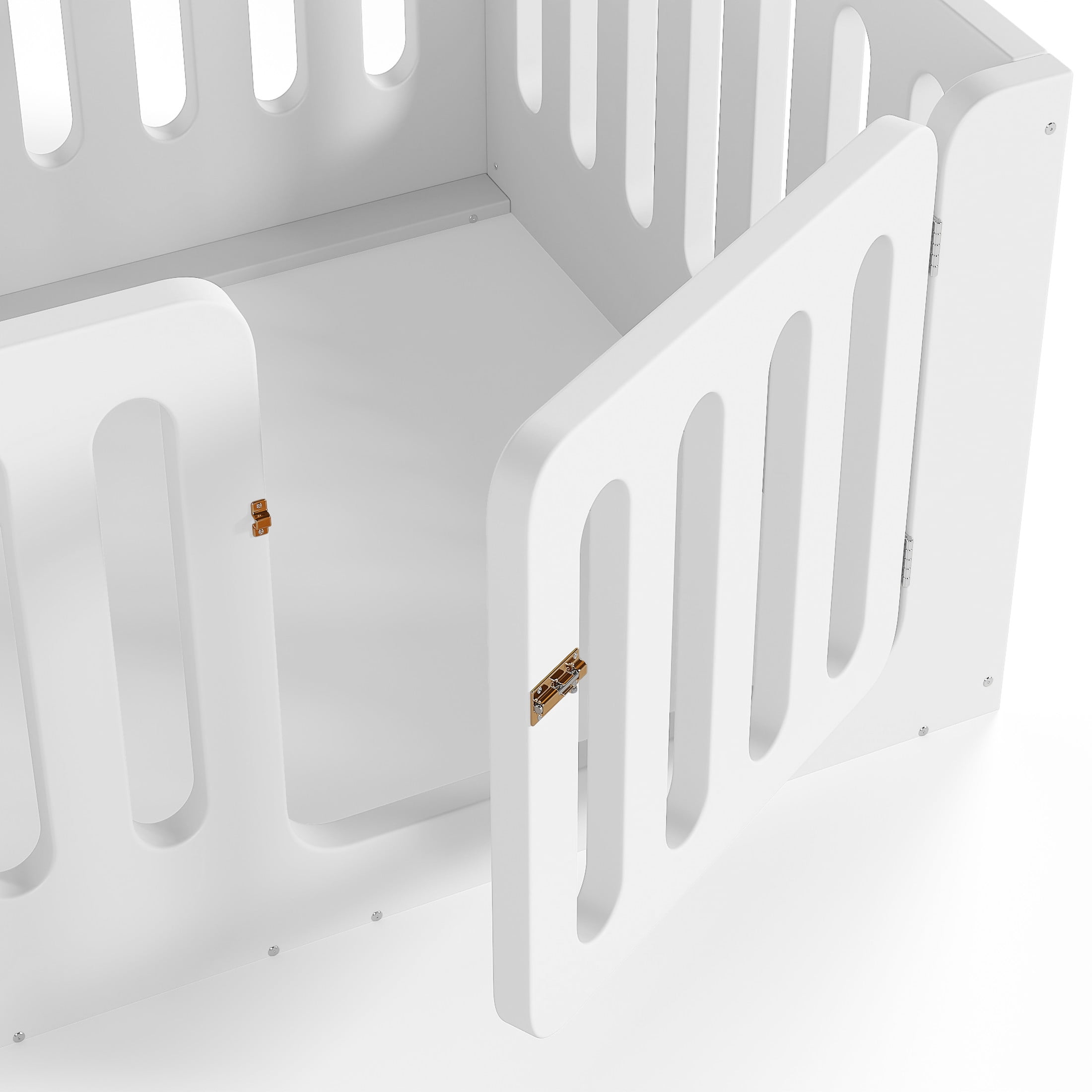 GDF Studio Twin Size Montessori Floor Bed with High Guardrails & Door, Low-Profile Design, White