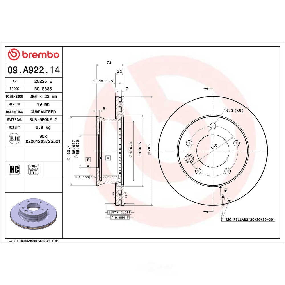 Brembo 09.A922.14 PRIME Disc Brake Rotor