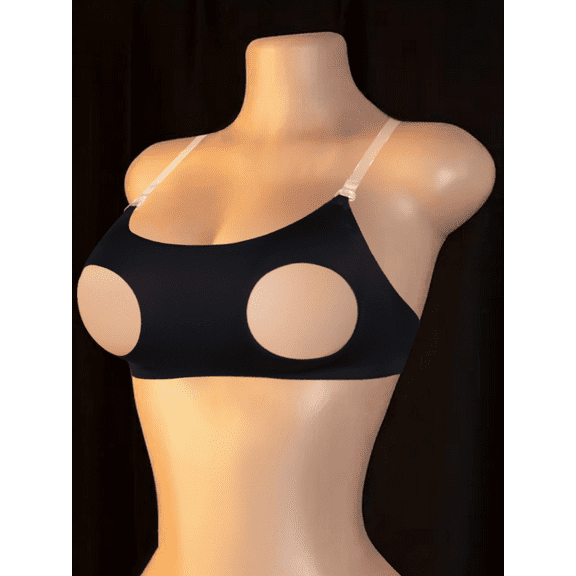 Women Seamless Bra with Clear Shoulder Strap No Underwire Comfort Soft Wireless Bralette Full Coverage Hollow Out Design Open Cup Bra