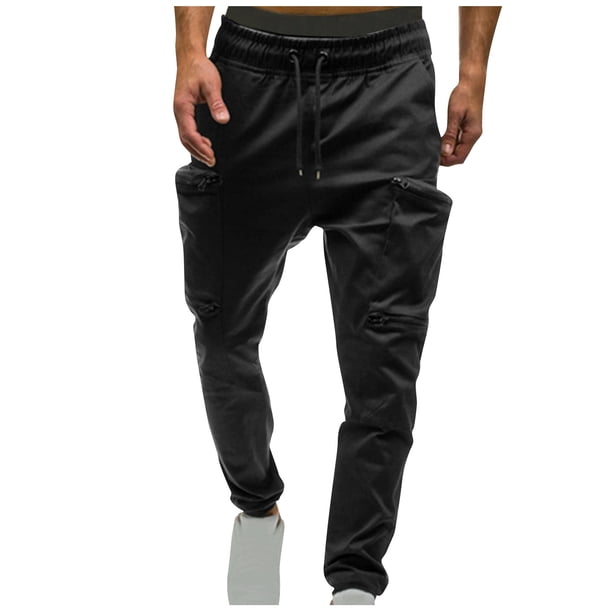 Pantalones largos para hombre con cordón, cintura elástica, múltiples bolsillos, pantalones casuales para hombre