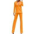 thumbnail image 3 of Dazajoo Women's 2 Piece Outfits Open Front Long Sleeve Blazer Jacket and Straight Slim Leg Pants Casual Elegant Work Office Suit Sets,Orange,M, 3 of 9