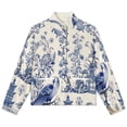 thumbnail image 4 of Jackets for Women Winter Coat Jackets Flannel Stand Collar Jacket(Blue Chinoiserie Toile Beautiful Bird,Size:S-4XL), 4 of 7
