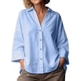 thumbnail image 2 of Molidfa Women's V-Neck 3/4 Sleeve Solid Button-Front Casual Shirt, 2 of 5