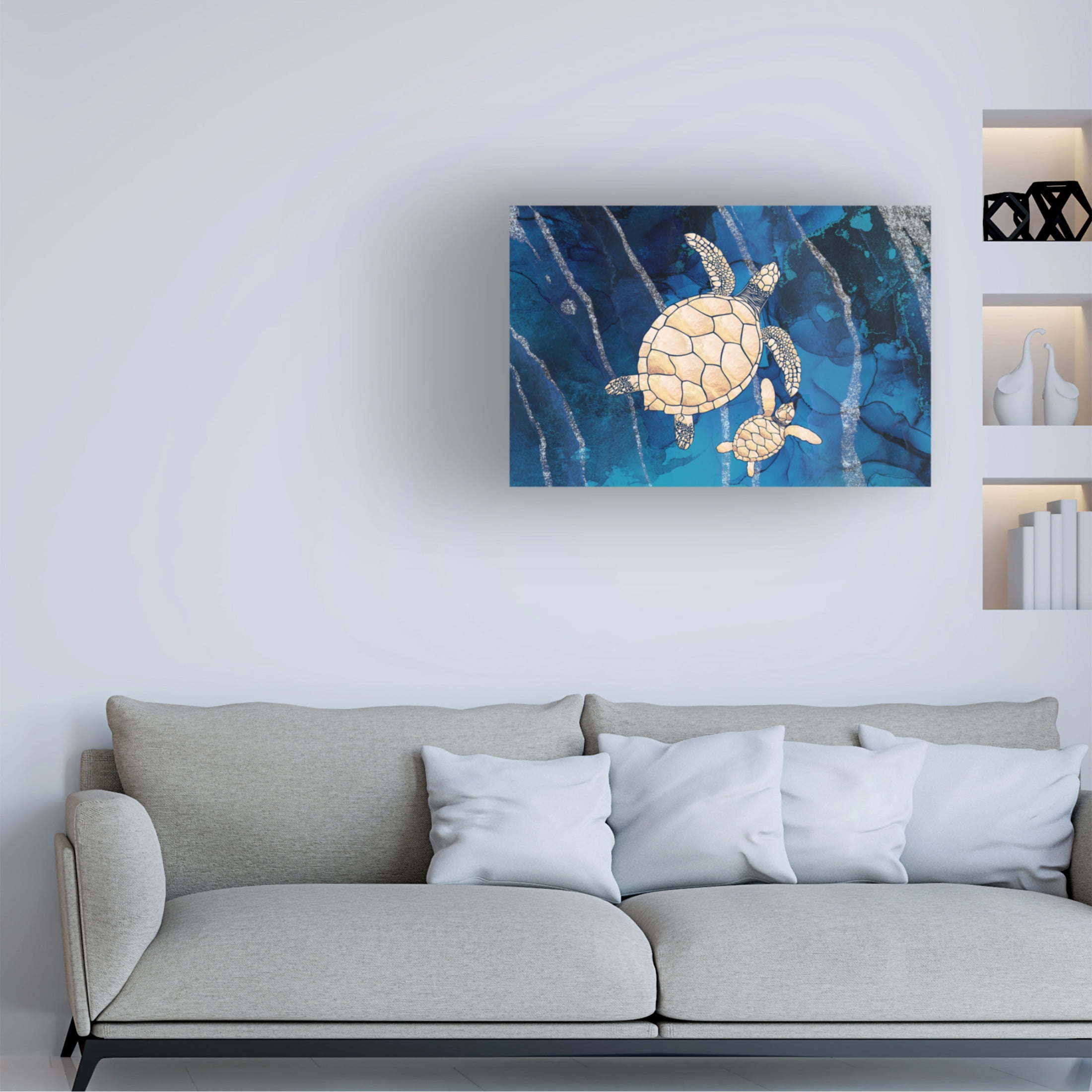 Trademark Fine Art Sarah Manovski  Landscape gold turtles ripples Canvas Wall Art