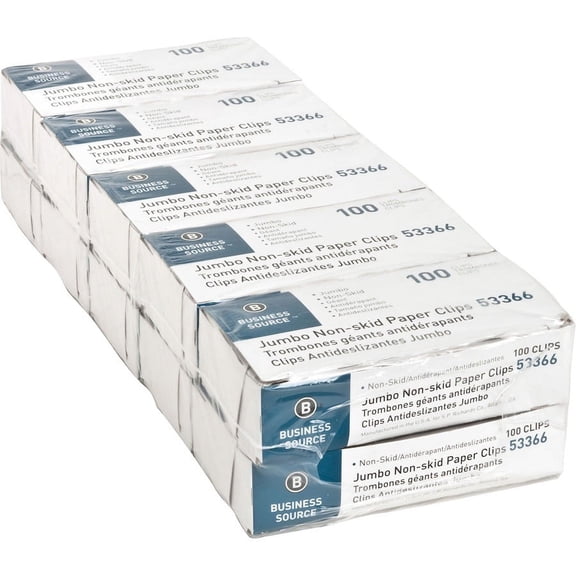 Business Source Jumbo Nonskid Paper Clips - Jumbo - 1000 / Pack - Silver | Bundle of 2 Packs