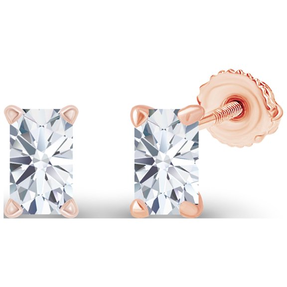 Decadence Rose Gold Plated 925 Sterling Silver 5x3mm Emerald Cut Created White Sapphire April Birthstone Screwback Stud Earrings