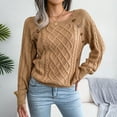 thumbnail image 2 of GDREDA Womens Square Neck Button Cable Knit Long Sleeve Casual Loose Pullover Sweater Top Khaki,M, 2 of 7