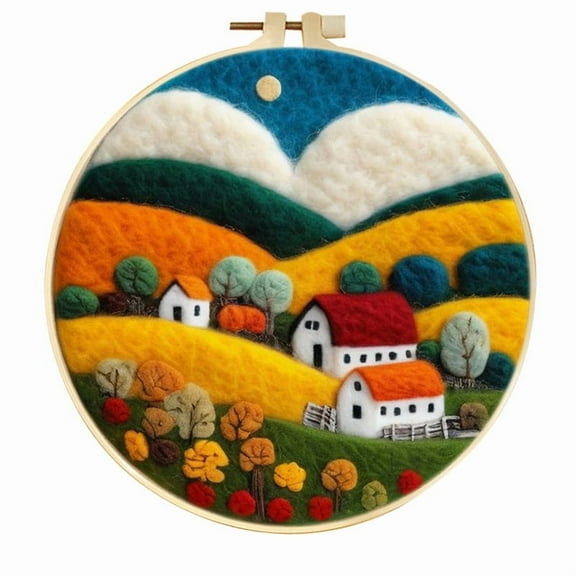 Rural Needle Felting Set, Beginner Felt Painting Set, With Wool Felt Painting Set, Decorative Frame, Suitable for Home Decoration