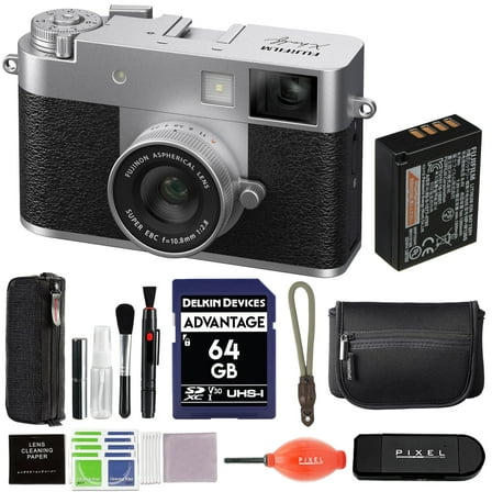 Fujifilm X Half Digital Camera (Silver) Bundle with 64GB SD Card   Rope Wrist Strap   Camera Pouch   More Advanced Accessories | Fuji X Half Camera