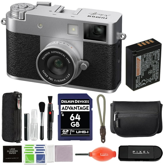Fujifilm X Half Digital Camera (Silver) Bundle with 64GB SD Card   Rope Wrist Strap   Camera Pouch   More Advanced Accessories | Fuji X Half Camera