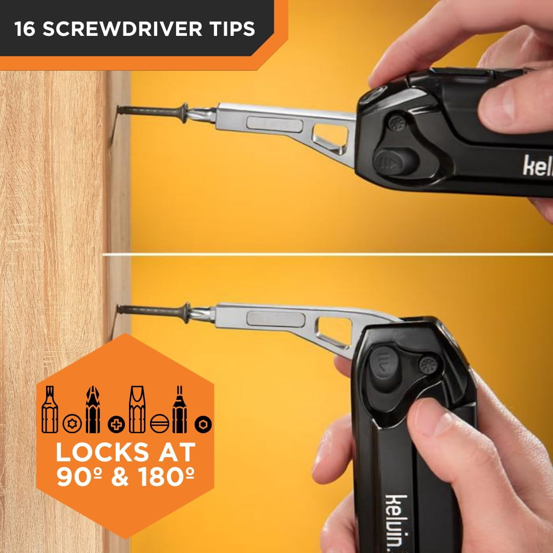Kelvin Tools Kelvin 23 Urban Multi Tool Screwdriver Set All in One with 16 Bit Set, Tape Measure, Liquid Level, Hammer, Flashlight Multibit Pocket Screwdriver, Universal Precision Screwdriver - Navy