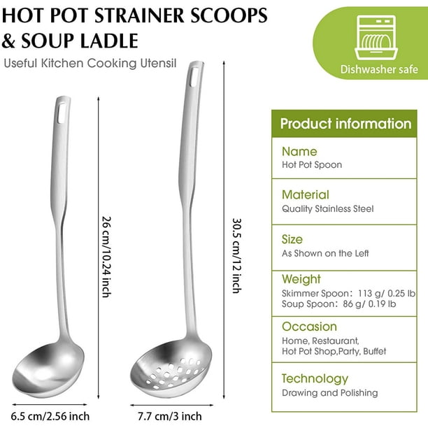 Hot Pot Soup Ladle Set of 2, Stainless Steel Strainer Scoops, Slotted  Spoons Skimmer Spoon, Kitchen Utensil for Cooking,Serving, 12Inch