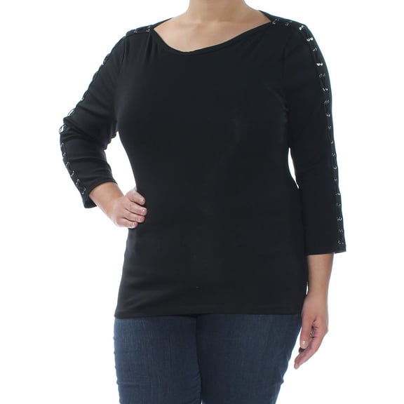 RALPH LAUREN $69 Womens New 1074 Black Embellished 3/4 Sleeve Top XL B B