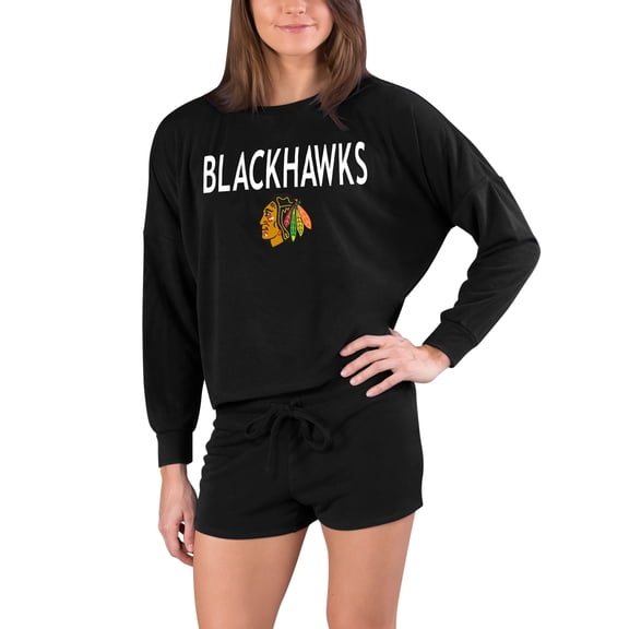 Women's Concepts Sport Black Chicago Blackhawks Gather Long Sleeve Top & Shorts Set