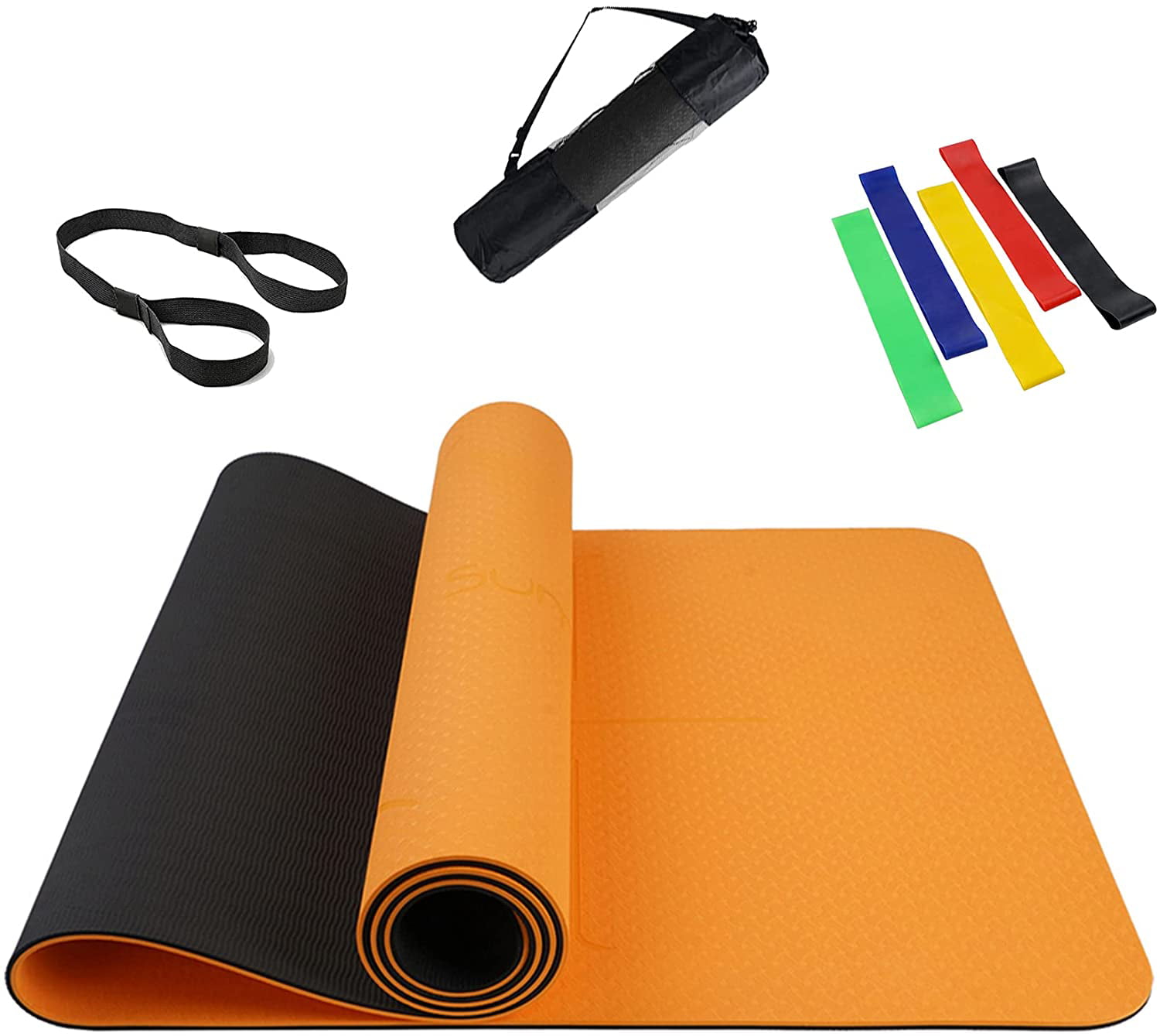 Nonslip Eco-friendly 72" TPE Pilates Yoga Mat Alignment Lines With Free Strap 