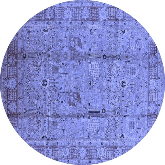 Ahgly Company Machine Washable Indoor Round Oriental Blue Industrial Area Rugs, 7' Round