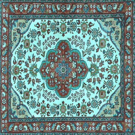 Ahgly Company Indoor Square Medallion Light Blue Traditional Area Rugs, 4' Square