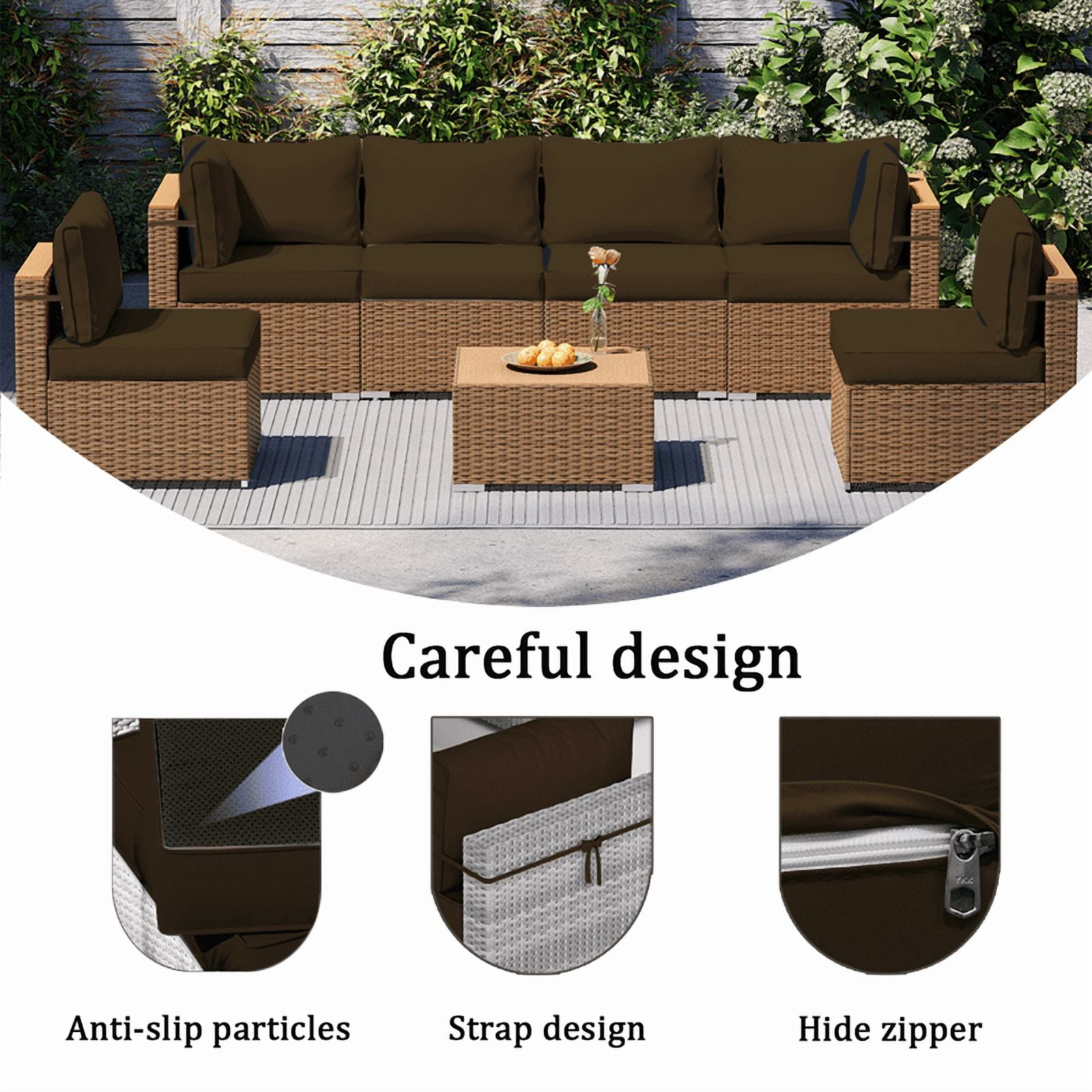 14 Pieces Outdoor Replacement Sectional Cushions Set, Waterproof patio furniture cushions For Outdoor Furniture, 4in thick outdoor couch cushions For 6 Seat（Coffee color）