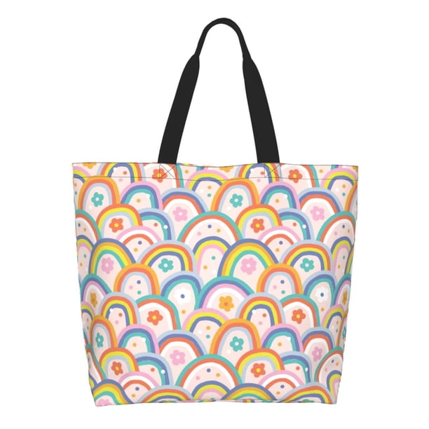 Disketp Rainbow Flowers Bolsa Tote Estampada para Mujer, Bolso de Hombro y de Mano para Compras y Viajes