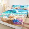 thumbnail image 5 of Manfei Cartoon Magical Beach Wave Seashell Starfish Full Size Sheets for Kids Boys and Girls, Coastal Ocean Print Bed Sheets 4-Piece, 1 Flat Sheet, 1 Fitted Sheet and 2 Pillowcases, 5 of 6