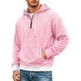thumbnail image 3 of Seffadzy Men's Waffle Knit Hooded Quarter Zip Pullover Sweatshirt with Pockets Drawstring Long Sleeve Solid Color Casual Top Pink XL, 3 of 6