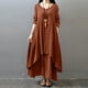 thumbnail image 1 of Vestido Básico Vestido básico de lino y algodón de manga larga para mujer, ajuste holgado, atuendo diario (rojo vino XXL) Cgtredaw Para estrenar, 1 of 1