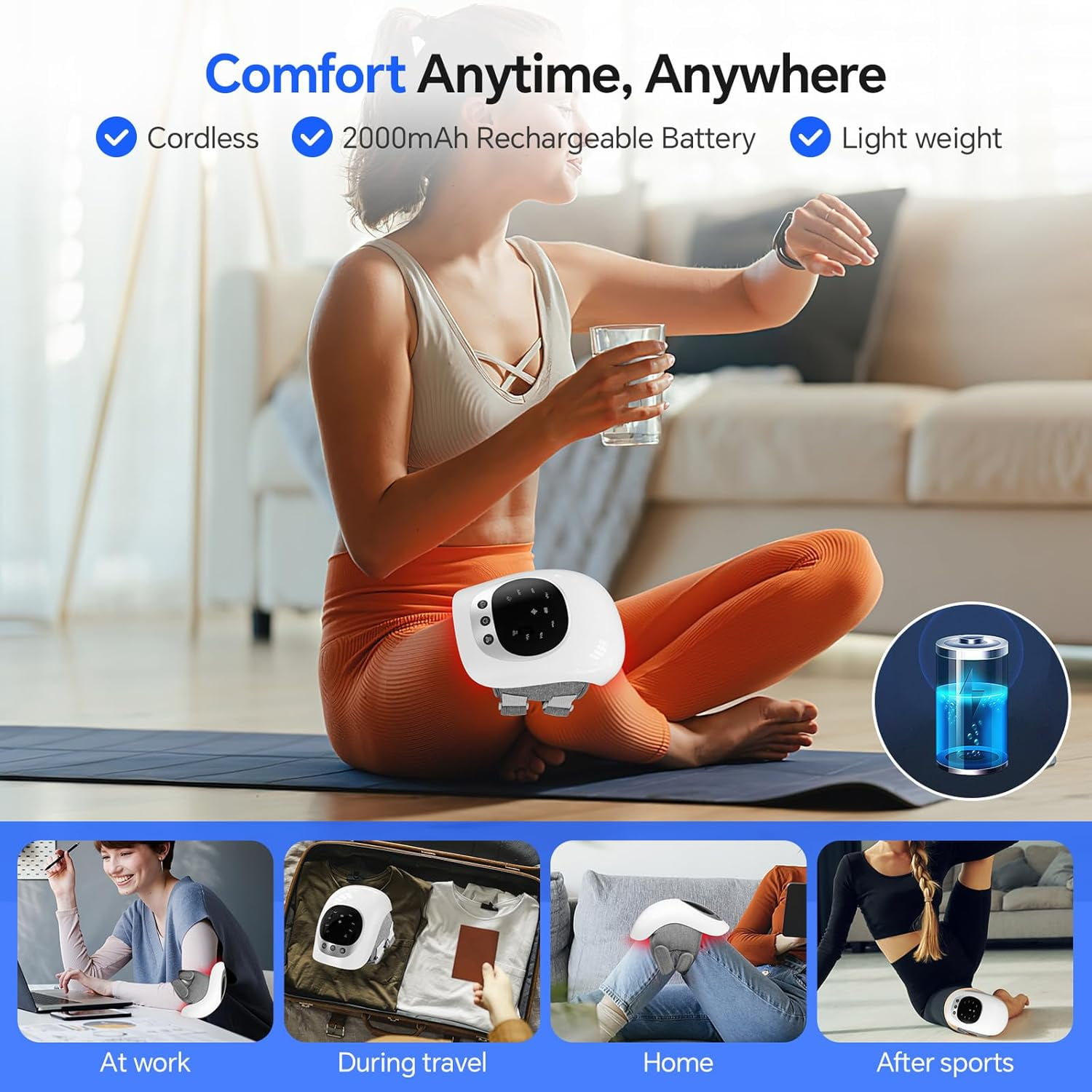 Knee Massager with Heat and red Light,Adjustable Temperature Large LED Screen Portable Massager -Wearable to 48CM, USB-C Charging Cable