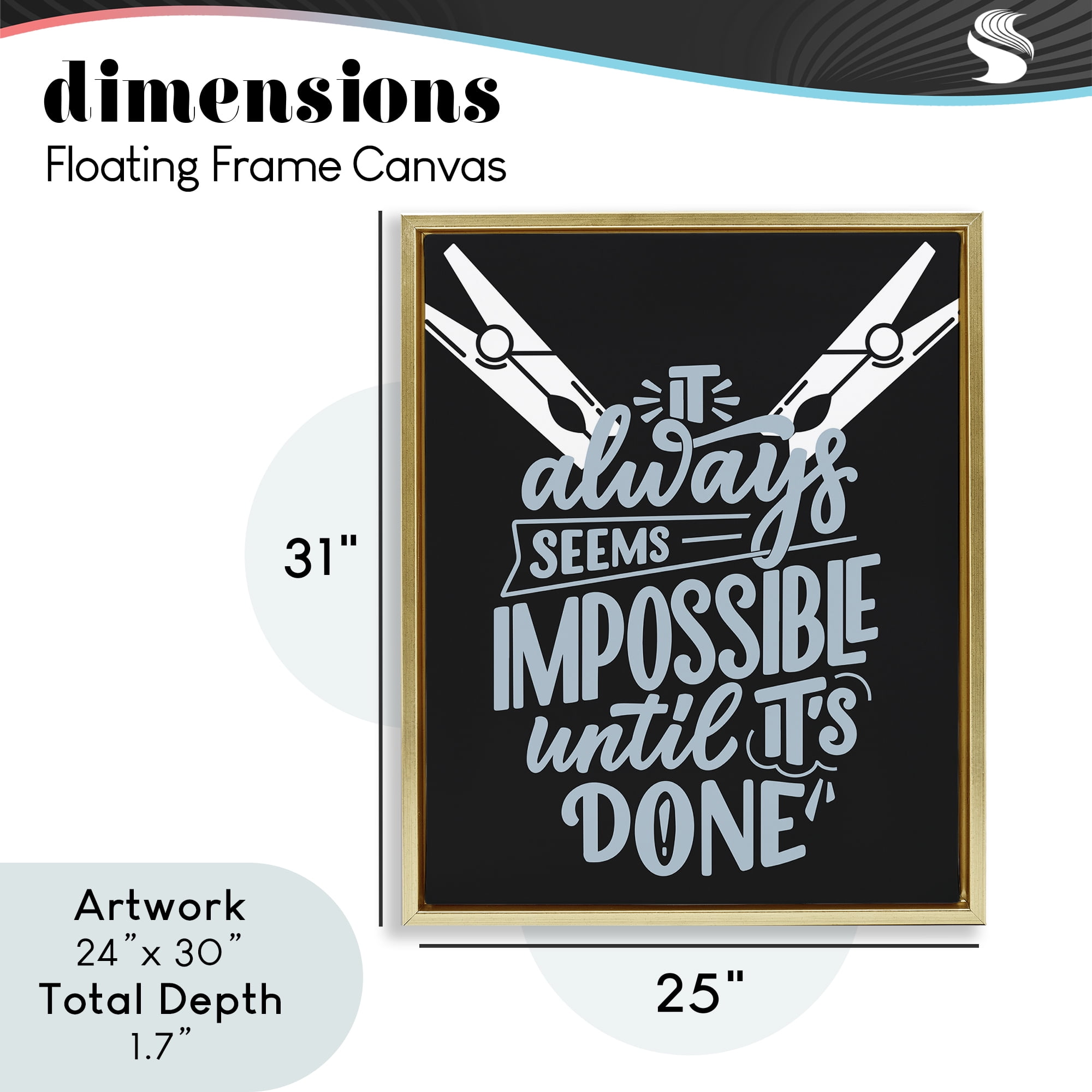 Impossible Until It's Done Gold Framed Floater Canvas Wall Art, design by Jesse Keith
